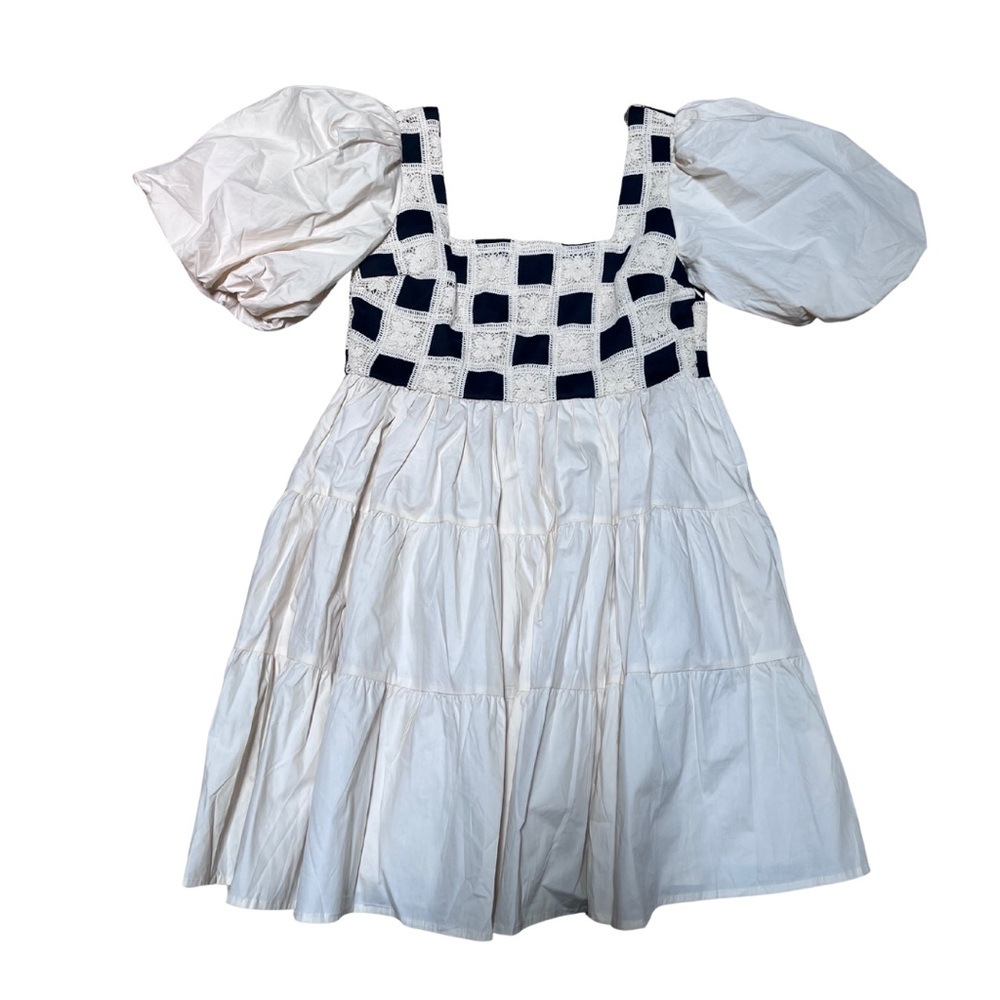 New Crochet Checkered Short Sleeve Dress sz Medium